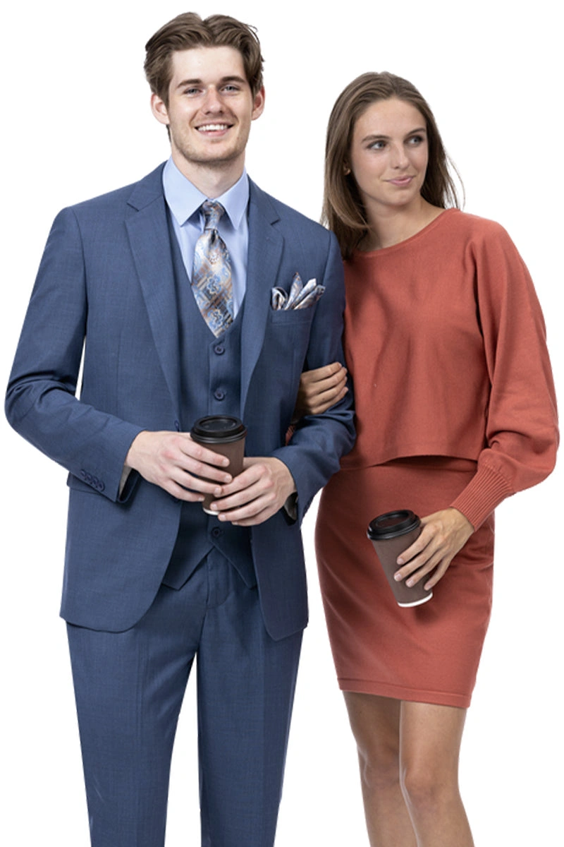 Moderner Herrenanzug: Sharkskin, Navyblau, Weste inklusive, Business-Style, einfach unwiderstehlich!